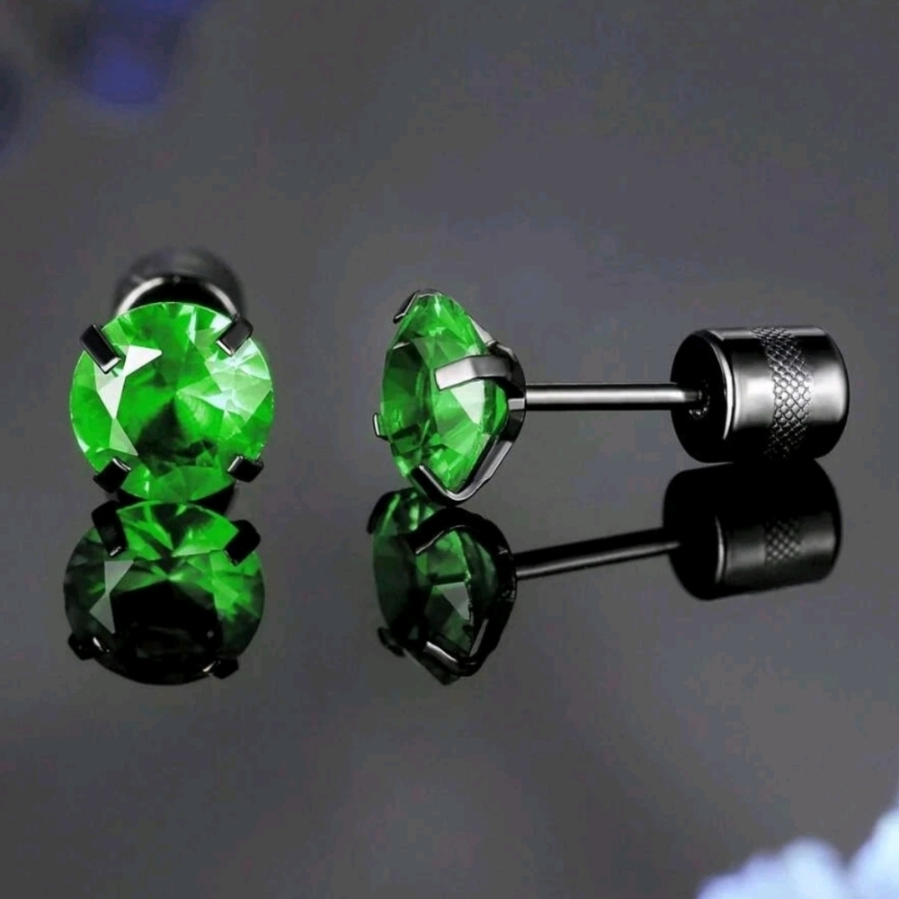screw back Green Stud Earrings - Picture 4 of 6